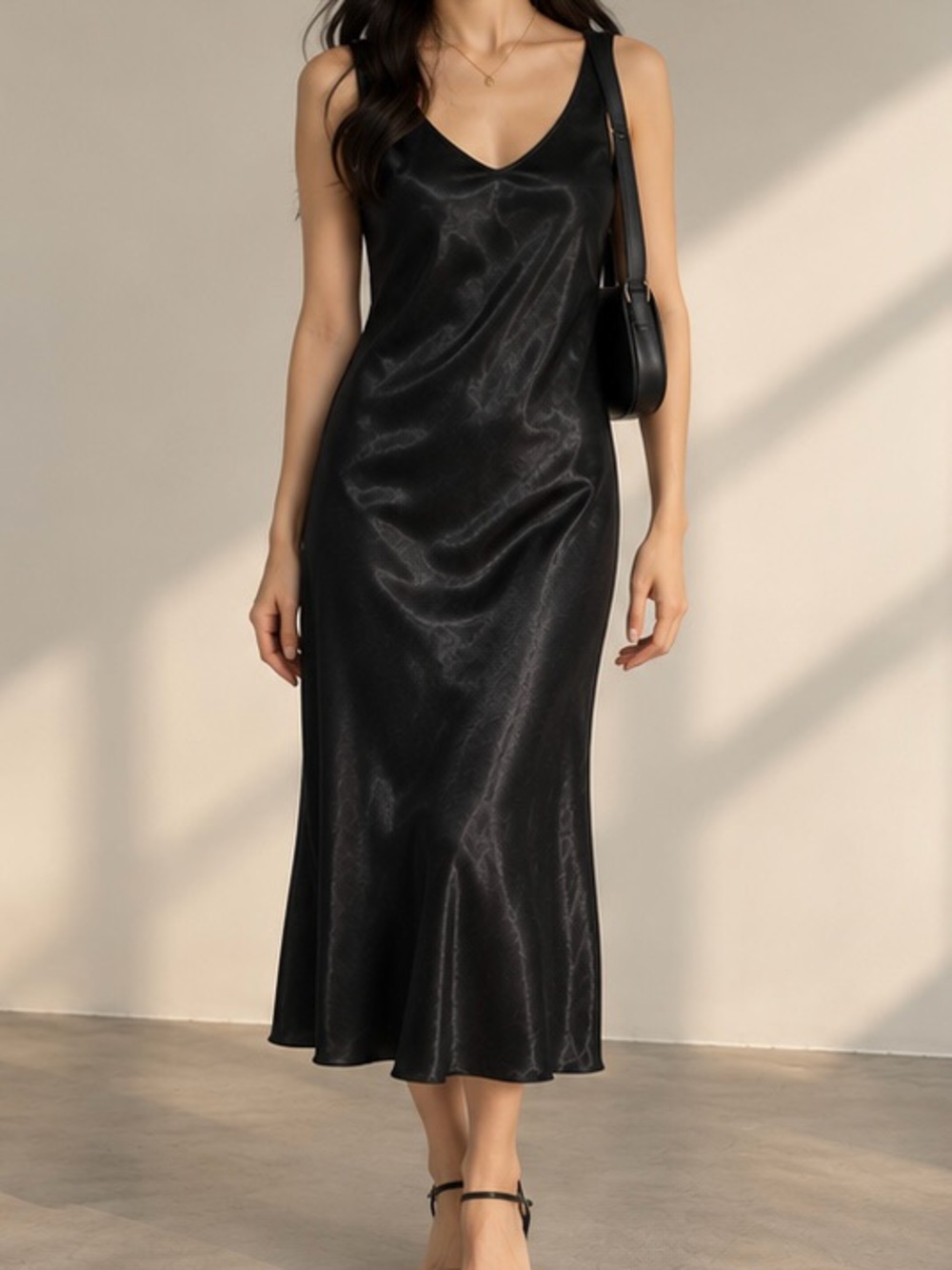 LIKE NEW Express Black V-Neck Midi Slip Dress